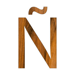 Uppercase letter Ñ - wood texture - white background