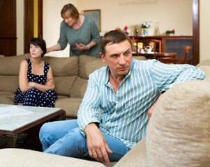 Obraz premium Mom reassures an adult daughter after quarrel with her husband. Family quarrel