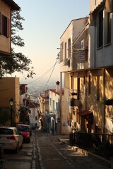 Narrow, steep alley in Ano Poli, Thessaloniki, on the way to the Byzantine Walls