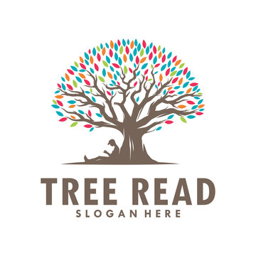 a people reading book under tree logo
