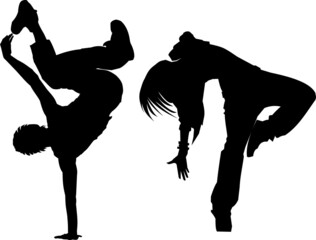 black graphic silhouettes of a dancing guy and a girl on white