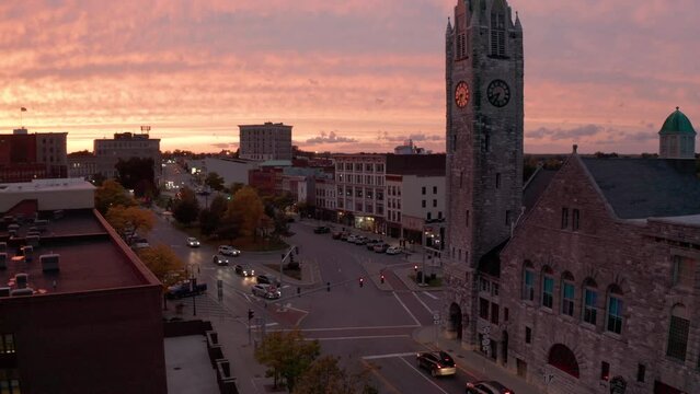 Dusk comes to Watertown New York Downtown City Center 