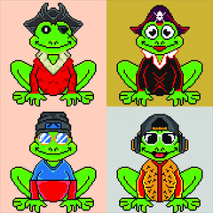 pixel art frog with different traits