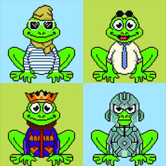 pixel art frog with different traits