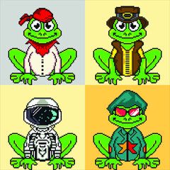pixel art frog with different traits