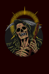 Skull with ax vector illustration