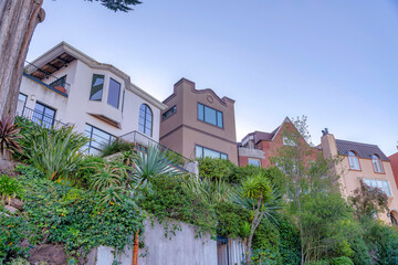 Low angle view of houses at the suburbs of San Francisco, California