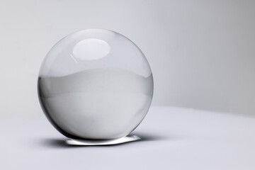 Clear glass transparent crystal lens ball on white background