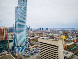 Fototapeta premium Aerial Drone of Urban Jersey City Industrial