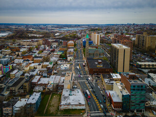 Obraz premium Aerial Drone of Urban Jersey City Industrial