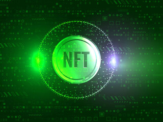 3d rendering illustration of NFT non fungible token for crypto art on colorful 