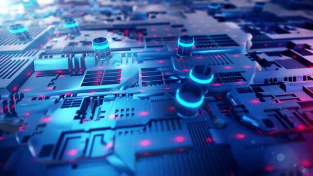 Blue technology chip circuit, technology motherboard, computer hardware and other high tech innovation videos.