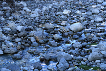 Beas river with stone patterns in Manali, Himachala Pradesh
