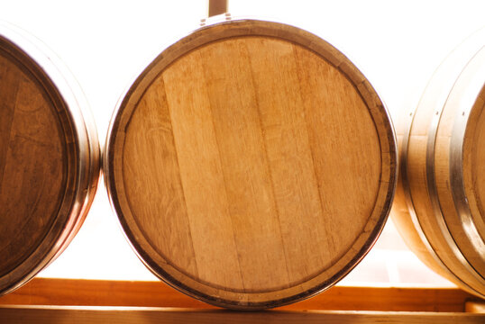 wine barrels in cellar