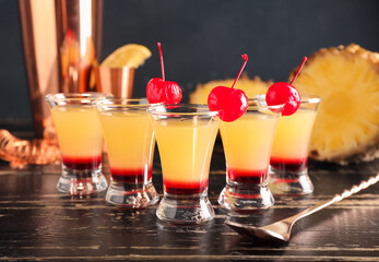 Tasty Pineapple Upside Down Cake Shots on table