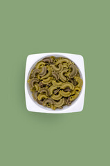 Green dry organic traditional pasta.