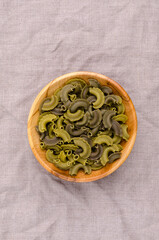 Green dry organic traditional pasta.