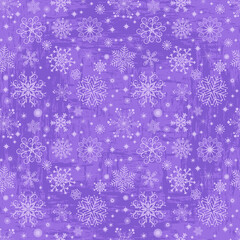 Fototapeta na wymiar Gentle purple seamless christmas grange pattern with white vintage snowflakes, vector eps 10
