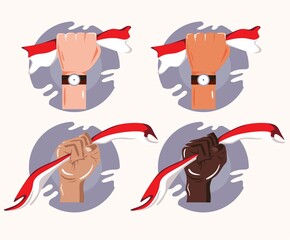 A group of people waving excitedly and indeed the flag