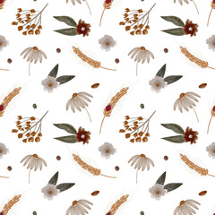 Seamless pattern with hand drawn illustrations of flowers in vintage style. Pattern for textile, fabric, print, decor, wallpapers. 