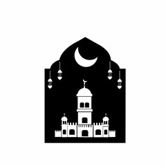 illustration mosque black white ramadan.Good for walpaper ramadan kareem