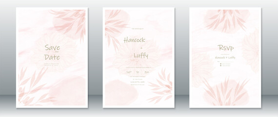 Wedding invitation card template watercolor background elegant of pink with floral design