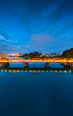 Night view of Wenhui Bridge in Liuzhou, Guangxi, China