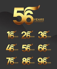 Set of Anniversary logotype golden color with red background for celebration