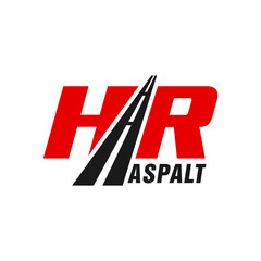 road construction illustration logo with letter HR