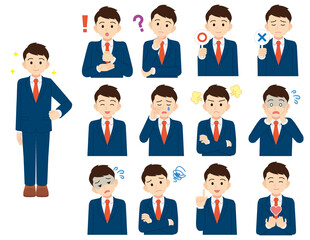 若い男性ビジネスマン　線なし　表情色々セット