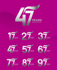 Set of Anniversary logotype silver color with purple background for celebration