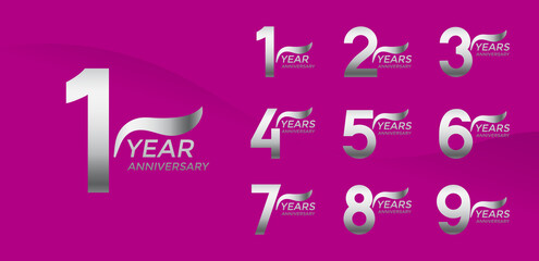 Set of Anniversary logotype silver color with purple background for celebration
