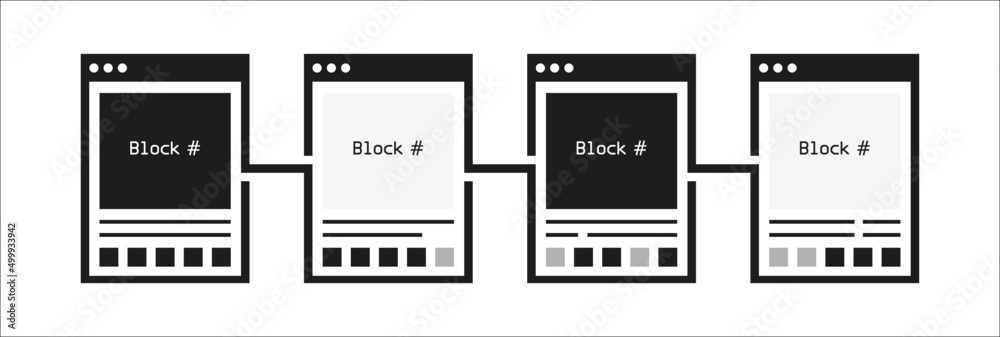Leinwandbilder Detailed blockchain digital document system decentralized template design vector. Crypto currency digital smart contract protocol contain cryptography hash, transaction data, global linked network. 