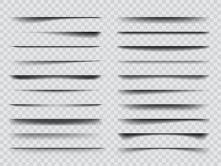 Realistic overlay transparent shadow effects. Isolated vector black or grey shade stripes with soft edges, mockup elements. Set of abstract panel or bar shadows 3d object - obrazy, fototapety, plakaty