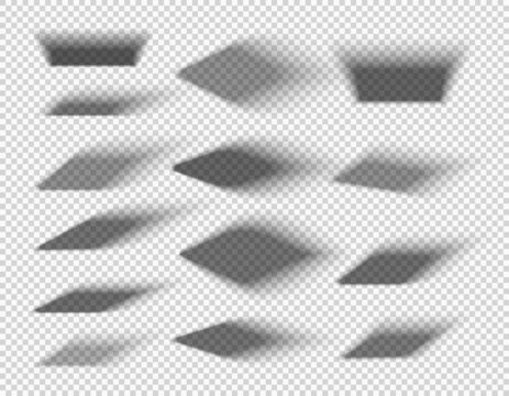 Square and rectangle box shadow effects. Isolated vector black or grey shades with soft edges, realistic transparent elements mockup for design. Set of abstract shades objects of rectangular shape