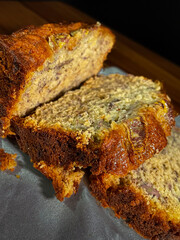 Close-up view of sliced homemade a traditional food Chocolate Banana Bread