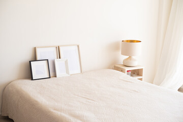 Wooden frames with empty space in the bedroom. 