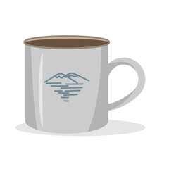 Hiking metal mug with the image of mountains. vector illustration