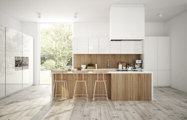 visualisation of modern kitchen in light colors