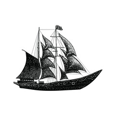 vintage traditional ship illustration isolated on background