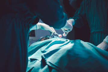Medical teamwork performing surgical operation a patient in hospital operating room