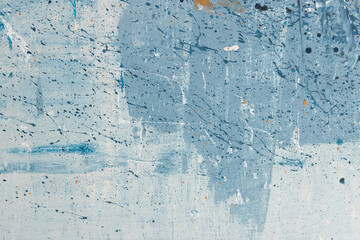 Abstract blue art background. Oil painting on canvas. Blue and white texture. Fragment of artwork. Spots of acrylic paint. Modern art. Contemporary art. Oil paint