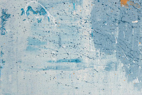 Abstract blue art background. Oil painting on canvas. Blue and white texture. Fragment of artwork. Spots of acrylic paint. Modern art. Contemporary art. Oil paint