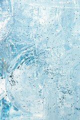 Abstract blue art background. Oil painting on canvas. Blue and white texture. Fragment of artwork....