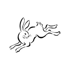 Rabbit, hand drawn Japanese style vector illustration