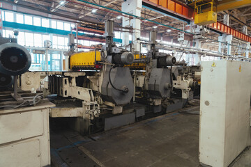 Industrial factory for mechanical engineering. Metalworking factory production line. Equipment and...