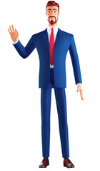 Everything is OK. 3d character. Happy young man in suit and tie gesturing OK sign and smiling while standing against white background.