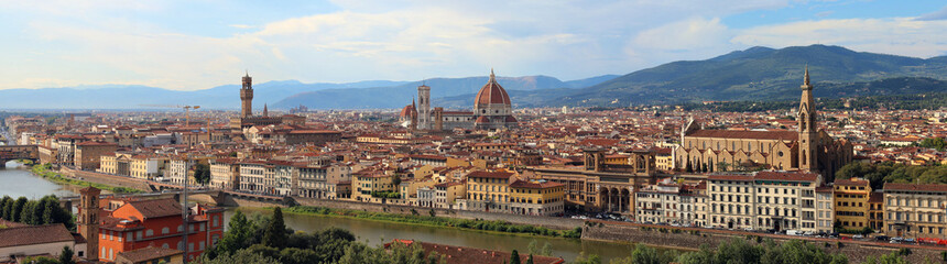 awesome city view of Florence in Italy with Arno River and more landmarks and big Dome of Cathedral