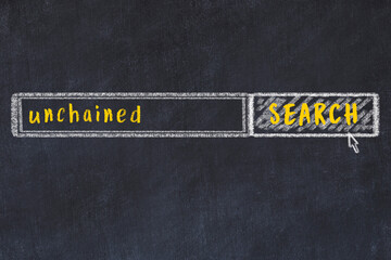Chalk sketch of browser window with search form and inscription unchained