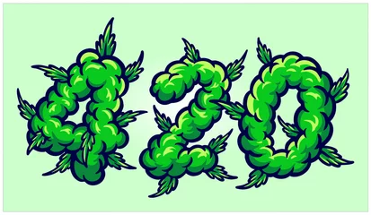 Fotobehang 420 words lettering with weed smoke ornate Vector illustrations for your work Logo, mascot merchandise t-shirt, stickers and Label designs, poster, greeting cards advertising business company or brand © Art Graris